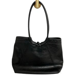 Black Shoulder Bag Purse with Braided Straps Faux Leather